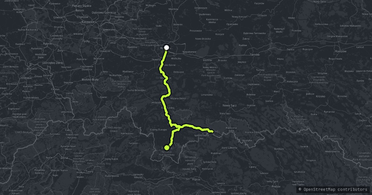 Z Krakowa do Zakopanego przez Pieniny – mapa