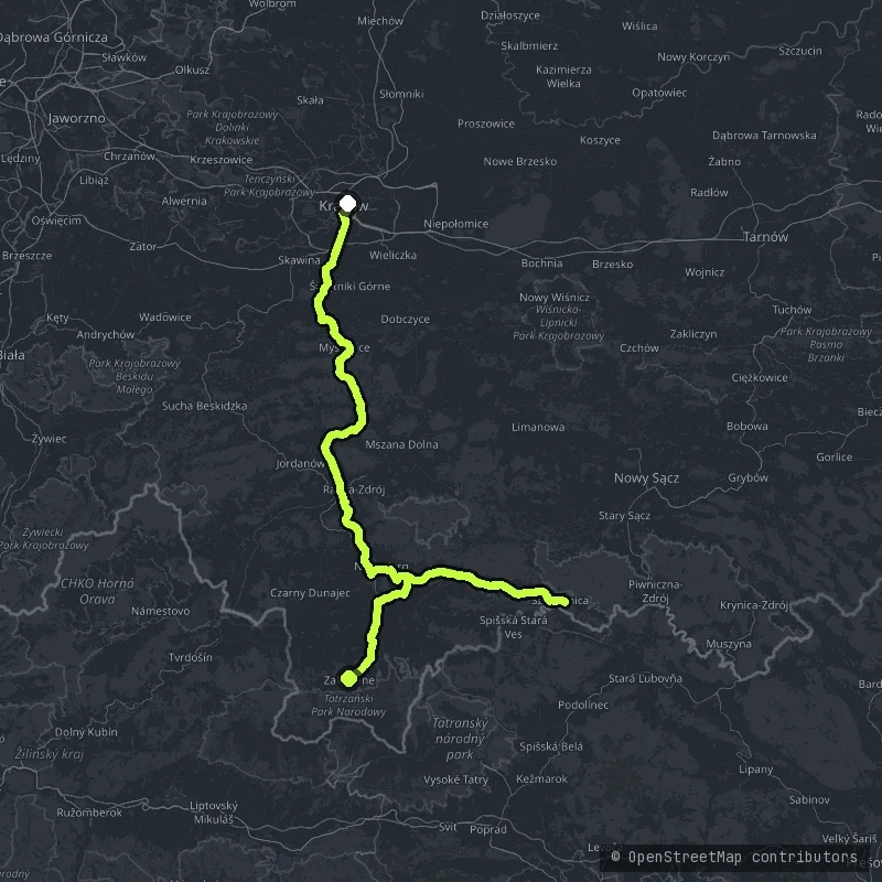Von Krakau nach Zakopane durch die Pieninen Karte
