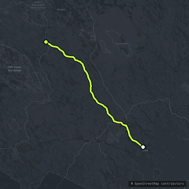 Luleå to Jokkmokk map