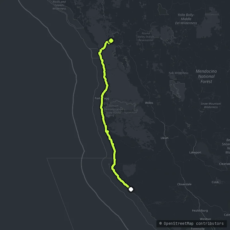 Mendocino Coast - The Leggett Climb map