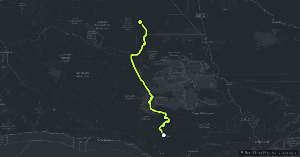 Ojai to Cuyama map