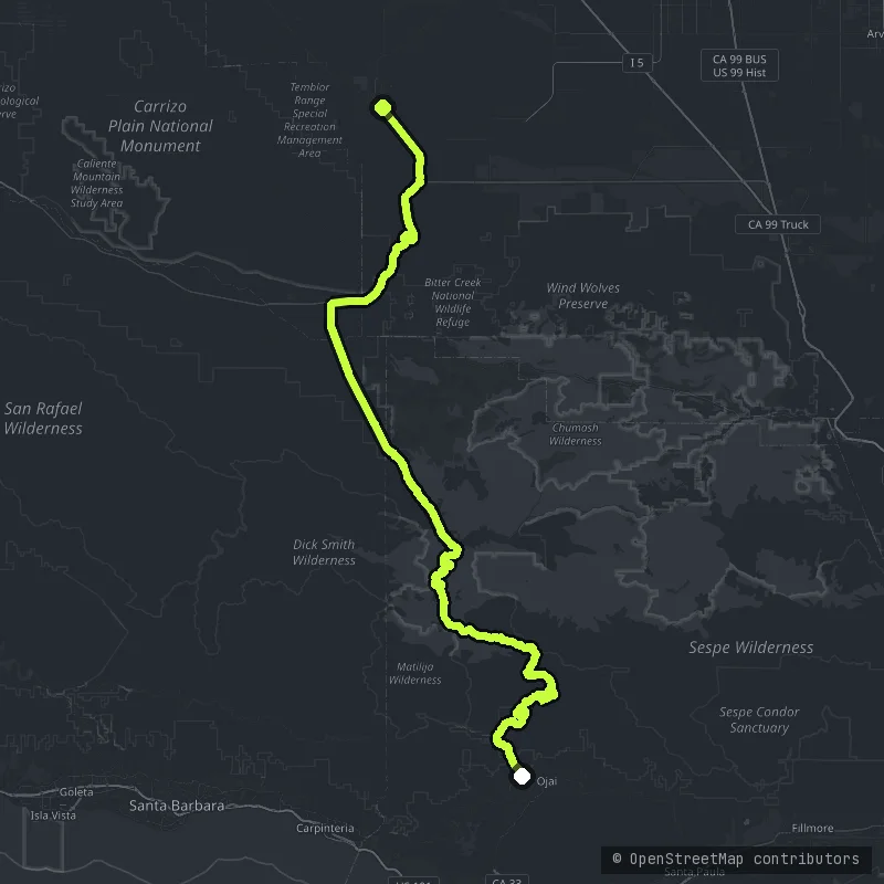 Ojai to Cuyama map