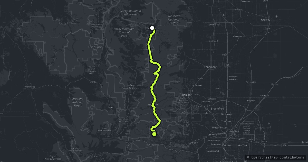 Peak to Peak Scenic Byway map