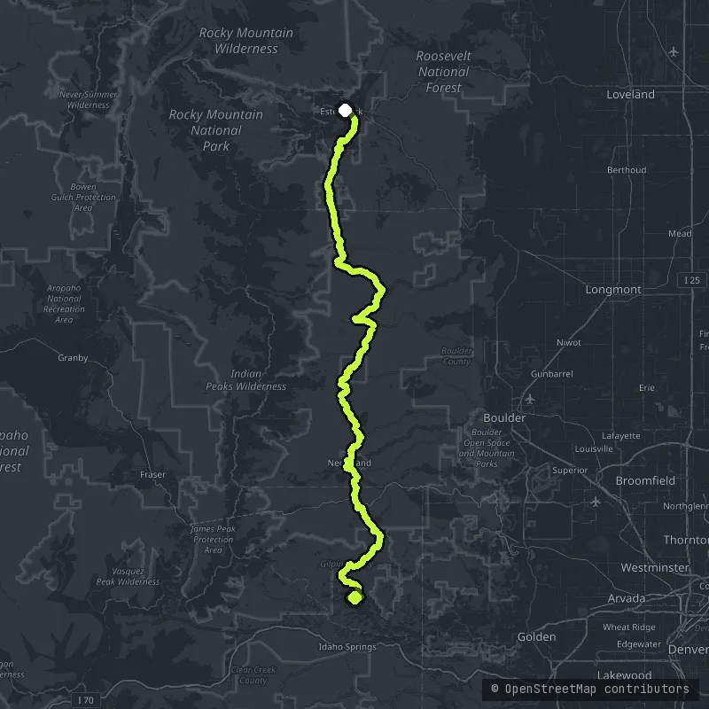 Peak to Peak Scenic Byway map