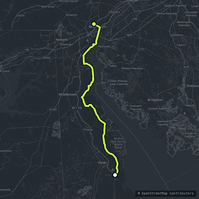 The Delaware Bayshore Byway map