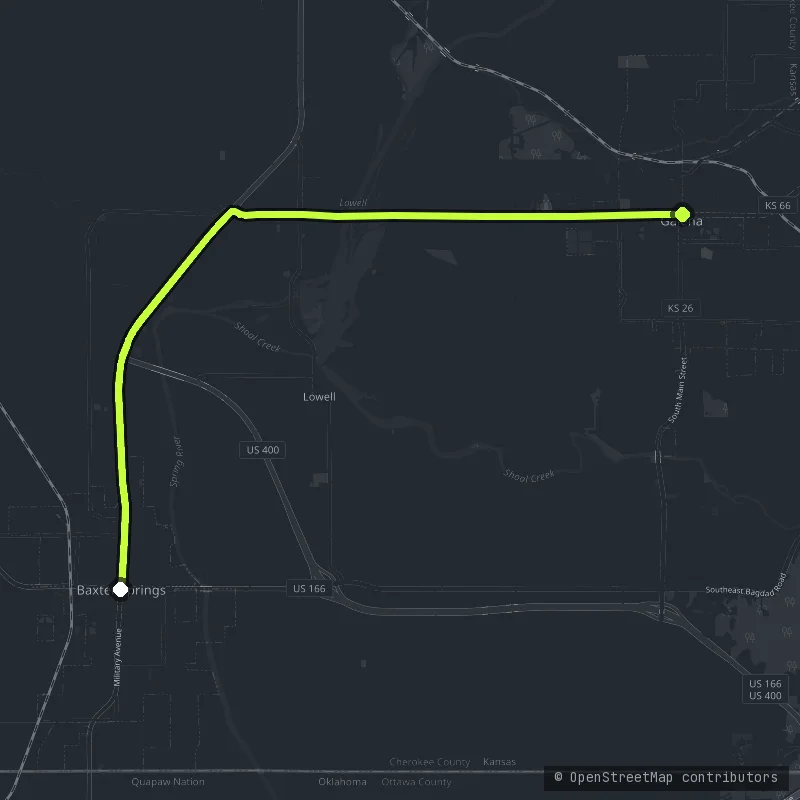 The Historic Route 66 - The Kansas Leg map