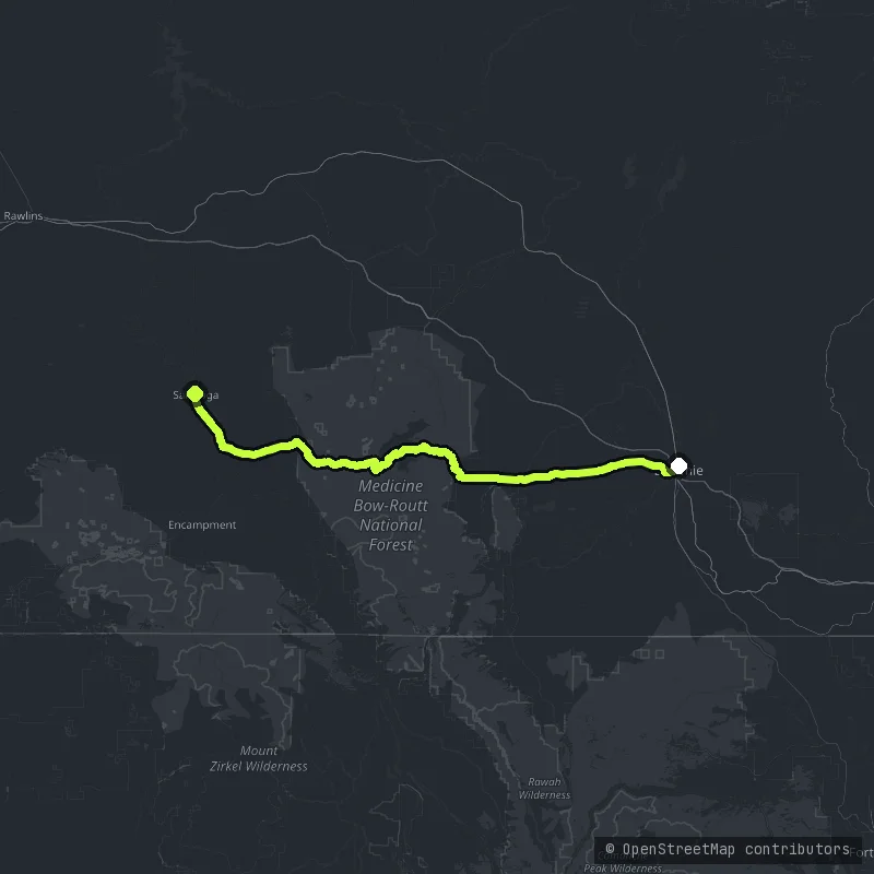 The Snowy Range Scenic Byway map