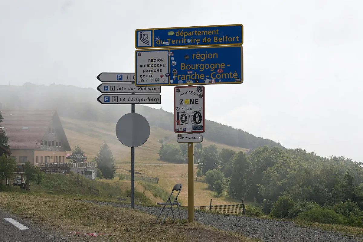 Territoire de Belfort welcome sign, day after Stage 14 of 2026 Tour de France, Col du Ballon d'Alsace, Lepuix, 2026