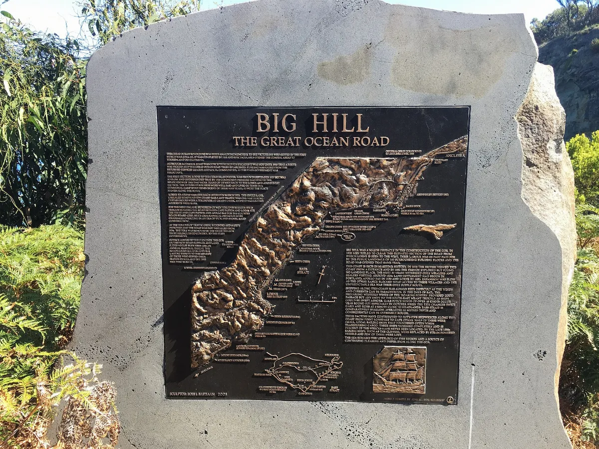 Big Hill, The Great Ocean Road, plaque