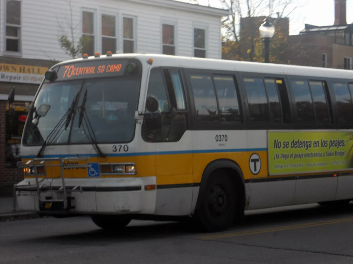 MBTA route 70 bus in Watertown, October 2013