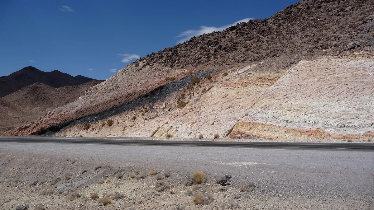 Pumice roadcut on CA 178 near Shoshone, California