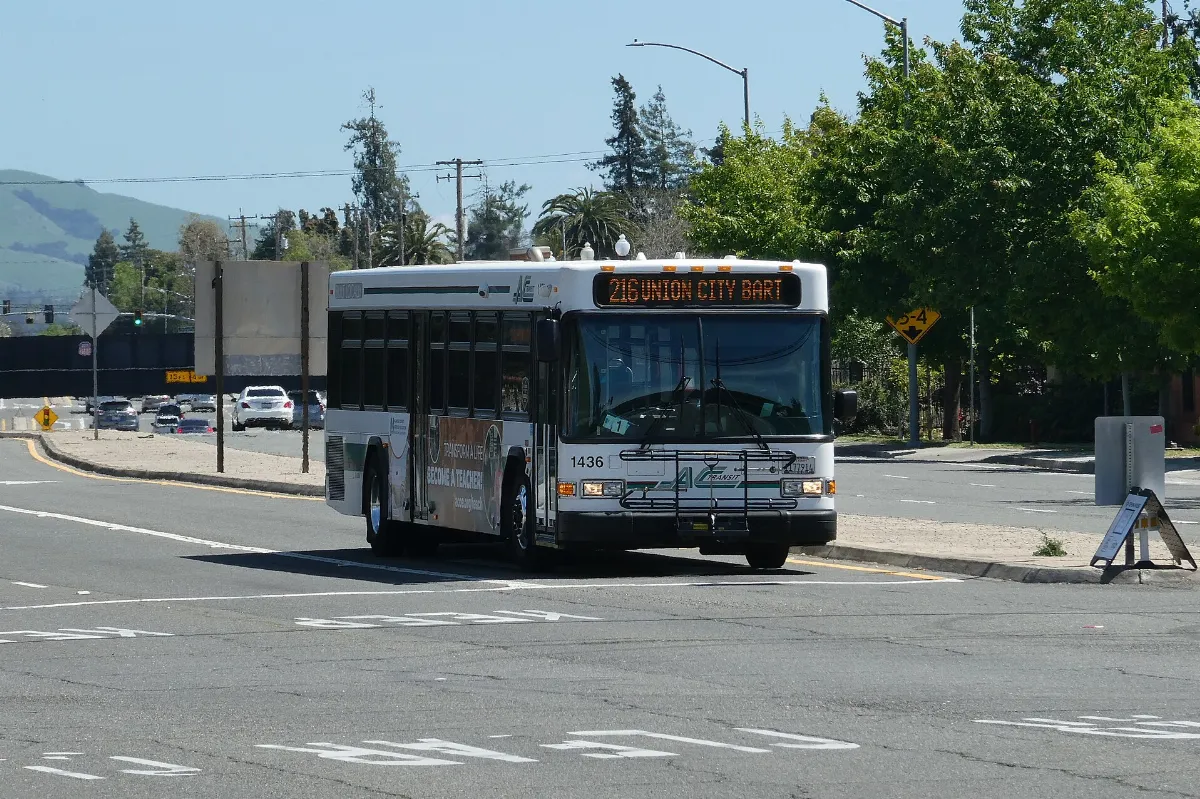 AC Transit route 216 bus on Mission Boulevard, April 2024