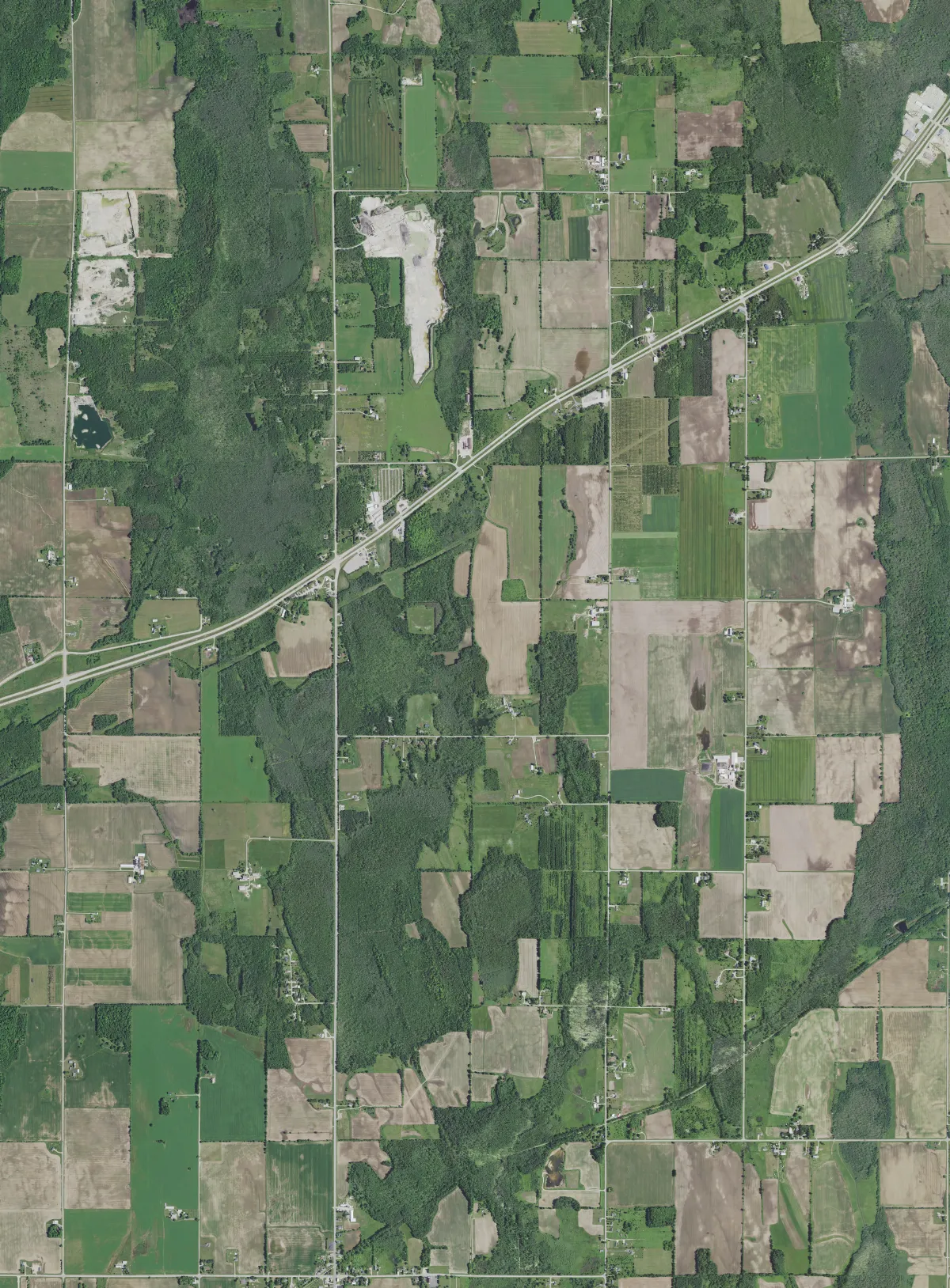 Aerial view of part of the southern town of Nasewaupee and part of the northern town of Forestville, including Maplewood in Door County, Wisconsin 2020