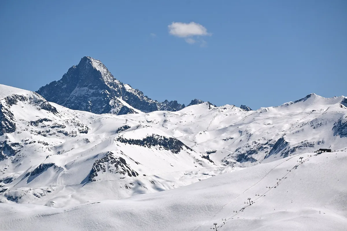 Remote view of Aiguille du Plat de la Selle, Les Deux Alpes and Signal de l'Homme from Côtes Souveraines, Huez, 2026
