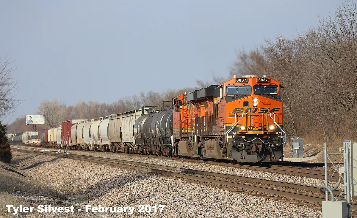 BNSF 6837 Leads SB Manifest Bonita, KS 2-19-17 (32849313962)