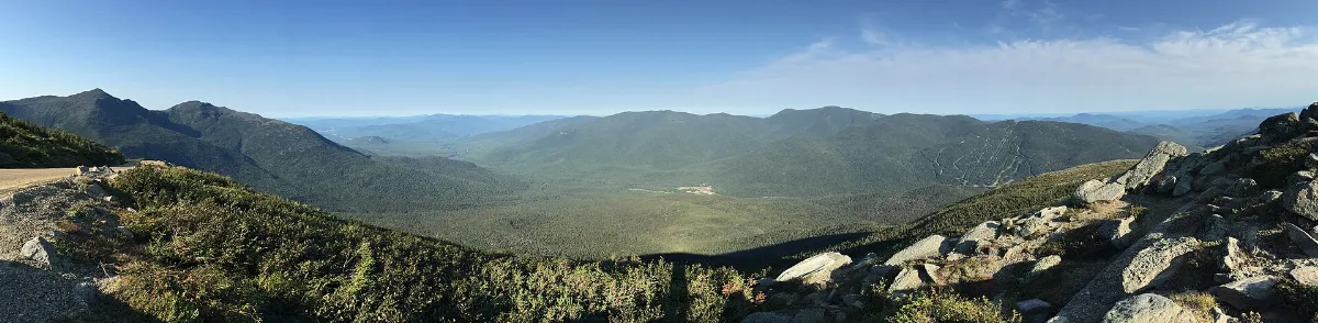 2016-09-03 17 03 32 Panorama north and east from the Mount Washington Auto Road at about mile 5.1 (about 4740 feet above sea level) in Thompson and Meserve's Purchase Township, Coos County, New Hampshire