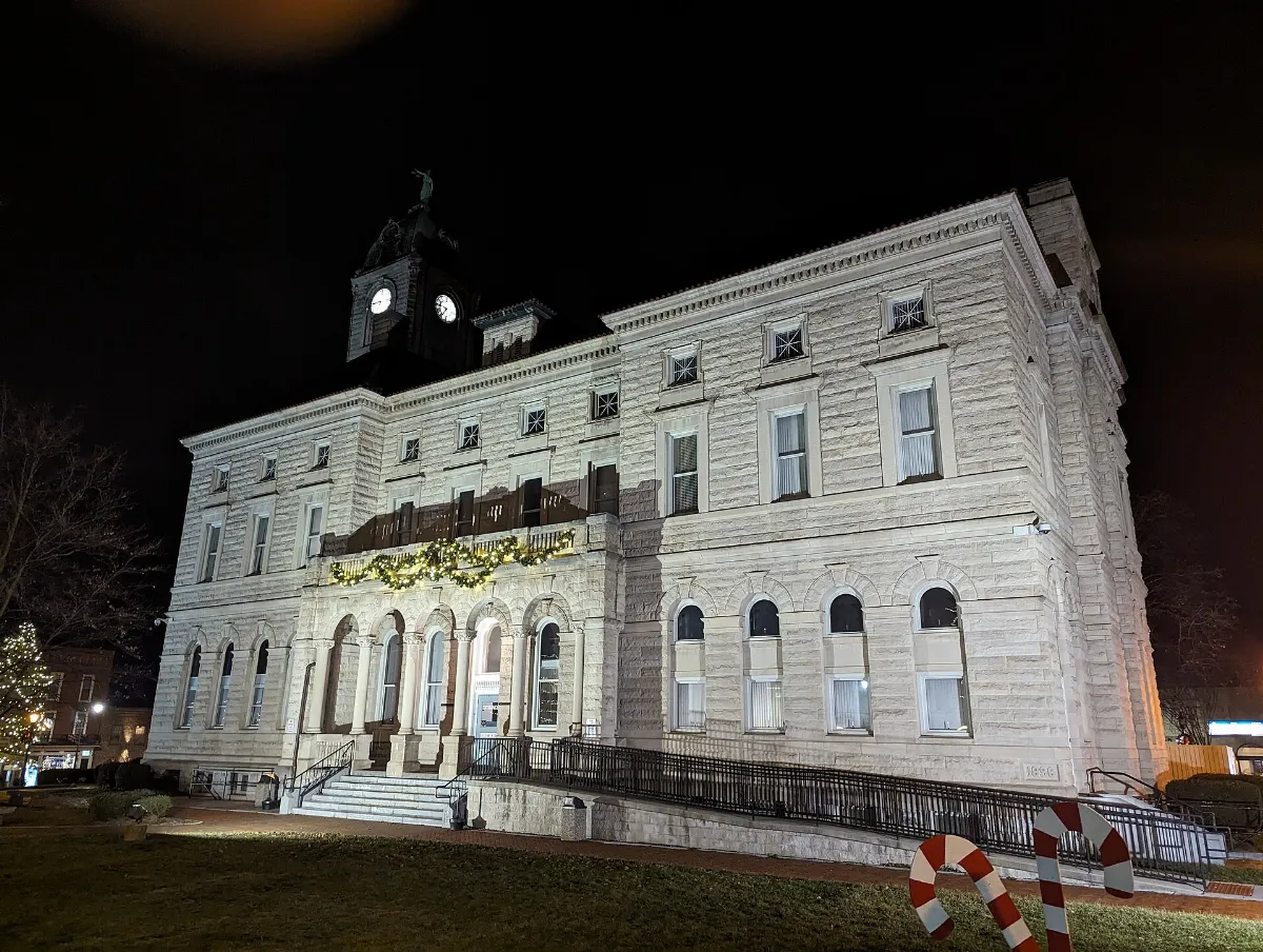 Rockingham County Circuit Court and Clerk's office at night