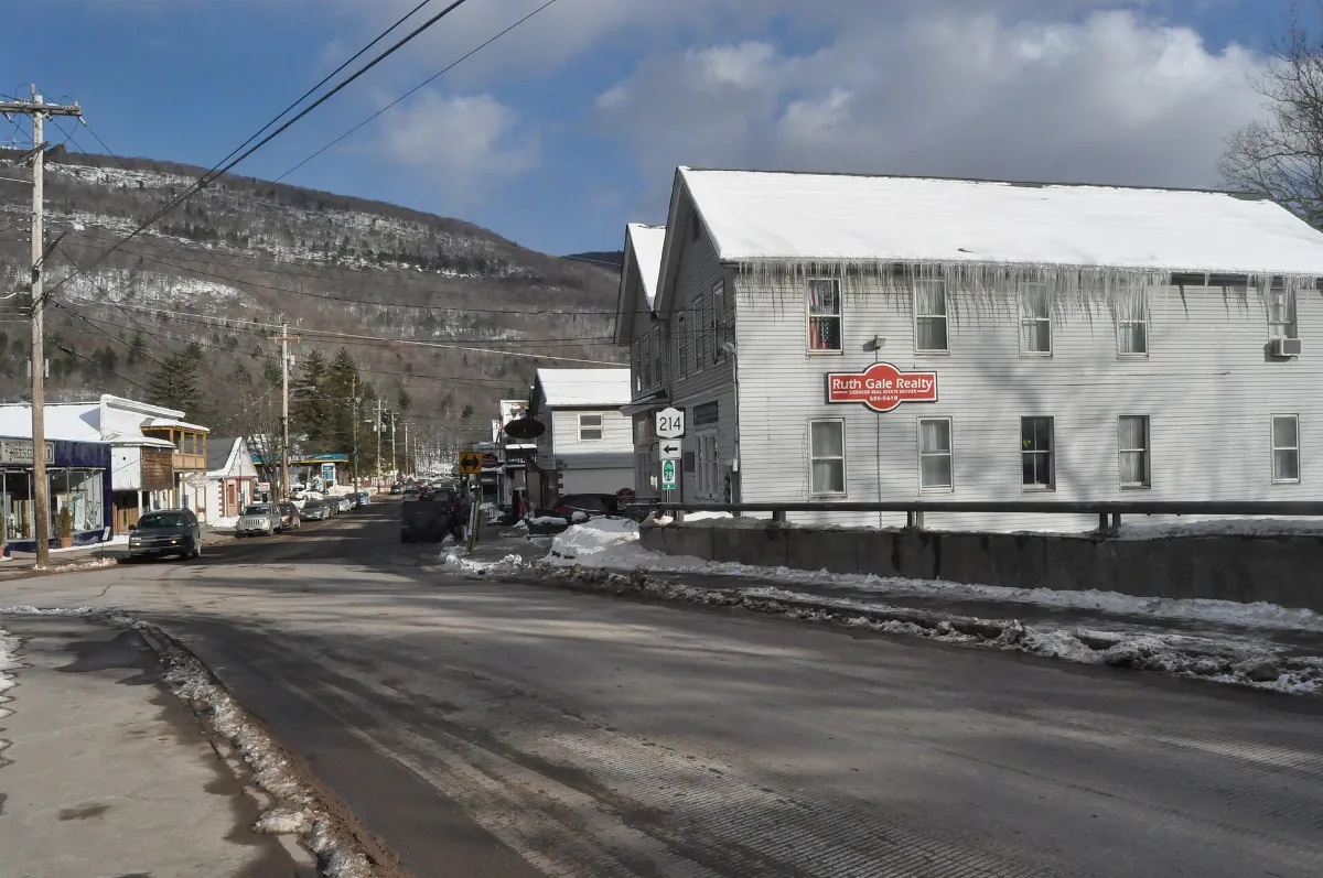 NY 214 looking north in Phoenicia, NY