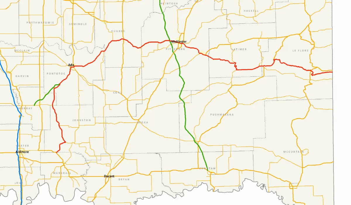 Oklahoma State Highway 1 map