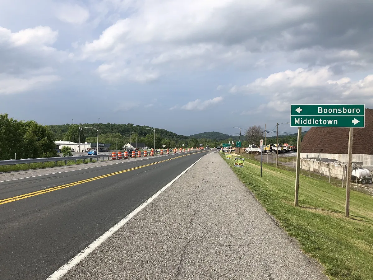 2019-05-18 17 20 02 View north along Maryland State Route 67 (Rohrersville Road) just south of U.S. Route 40 Alternate (Main Street) in Boonsboro, Washington County, Maryland