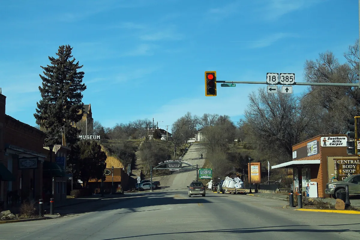 US18 West Left - US385 North Ahead Signs - Hot Springs
