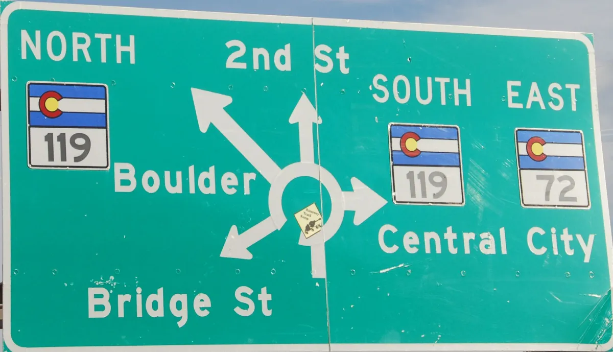 Traffic circle road sign in Nederland