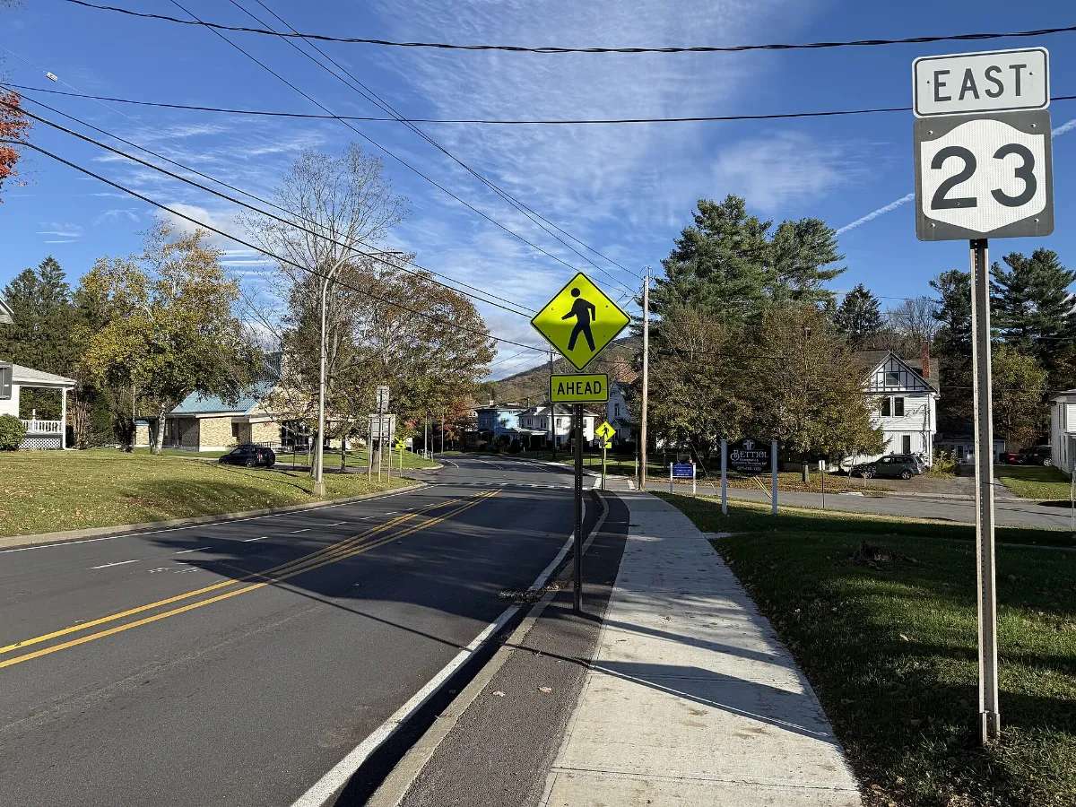 2025-10-15 16 18 09 View east along New York State Route 23 (Harper Street) just east of New York State Route 10 (Lake Street) in the Village of Stamford, Town of Harpersfield, Delaware County, New York