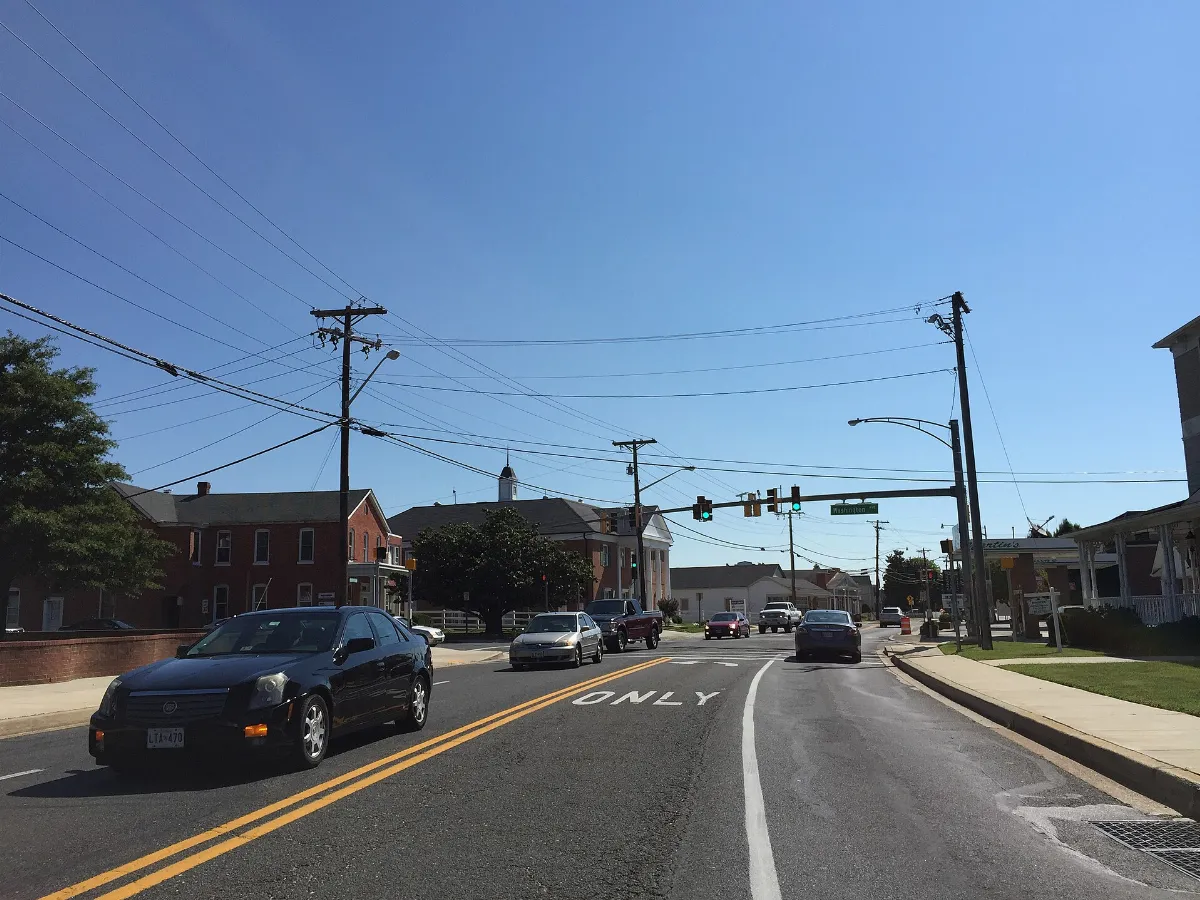 2016-08-27 10 49 37 View east along Maryland State Route 6 (Charles Street) at Saint Marys Avenue in La Plata, Charles County, Maryland
