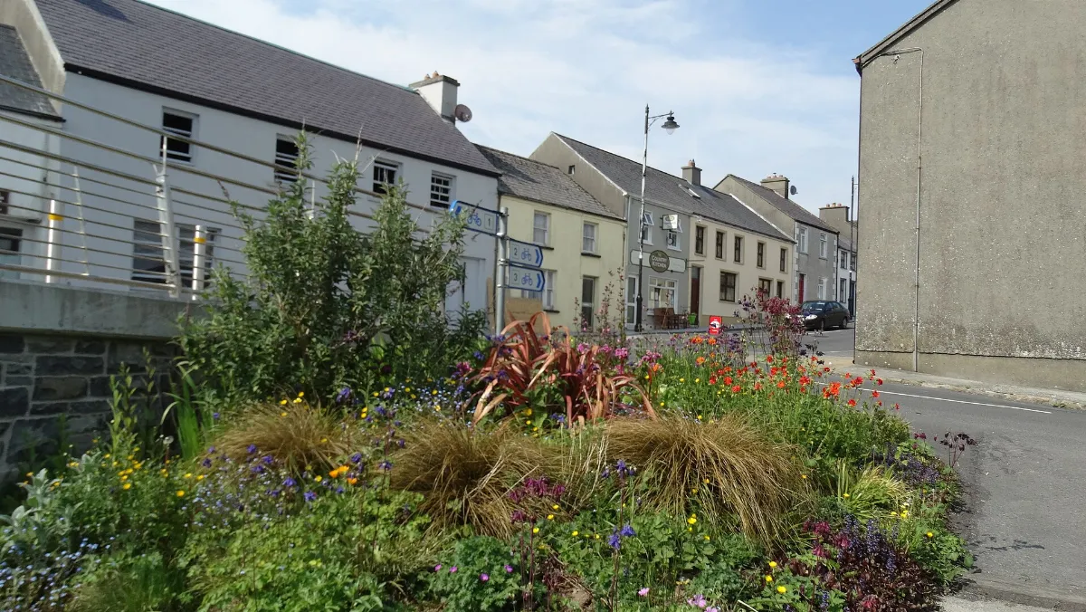 Louisburgh - flower border by bridge - geograph.org.uk - 5221040