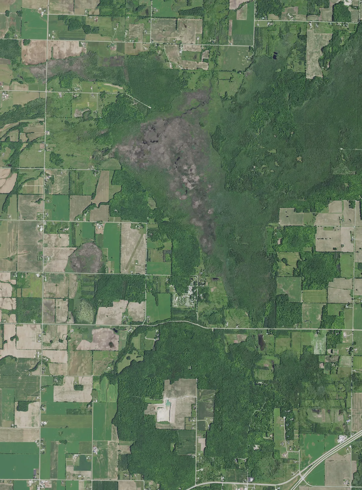 Aerial view of the Gardner Swamp in the town of Gardner and Brussels Hill in the town of Brussels, Door County, Wisconsin 2020