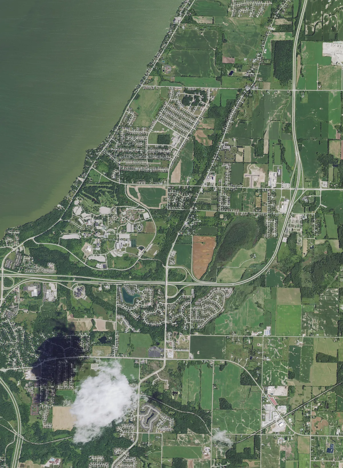Aerial view of the University of Wisconsin–Green Bay and vicinity in Brown County 2020