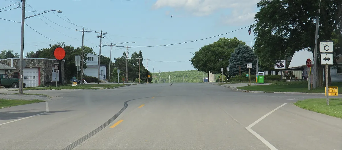 Brussels Wisconsin main intersection looking east former WIS57