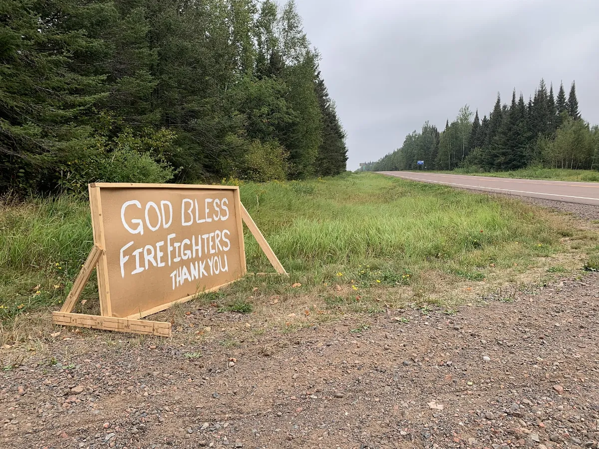 God Bless Fire Fighters sign along Highway 1 in Isabella, Minnesota (51404772600)