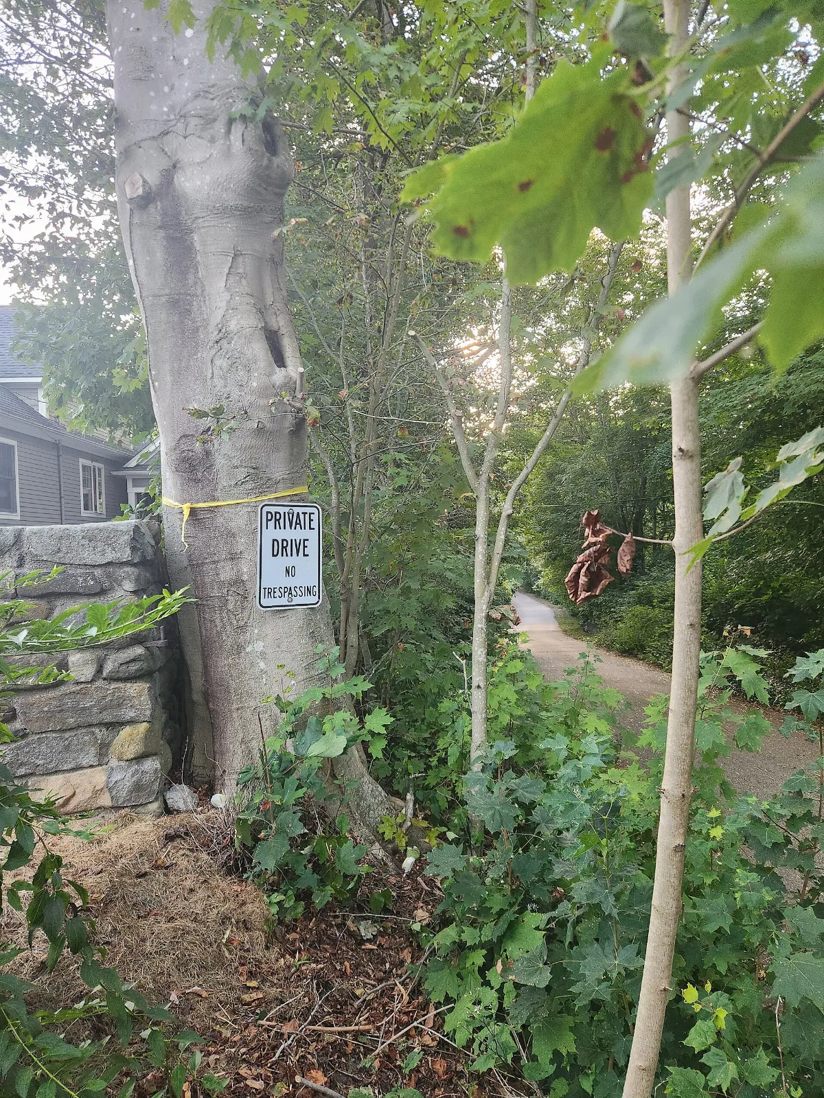 No trespassing sign on country road