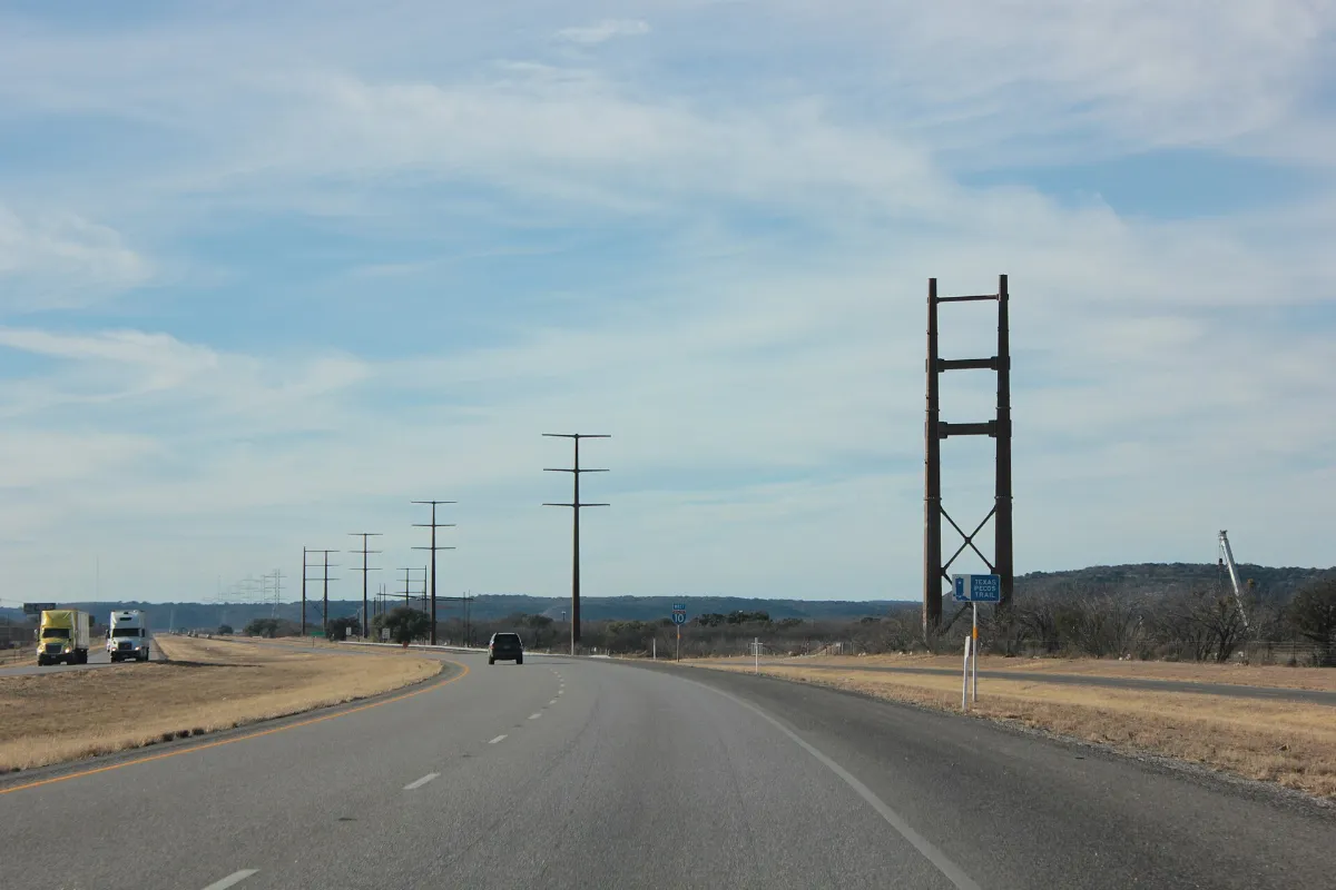 Electricity transmission tower erection on the U.S. Route 90 in Texas 07