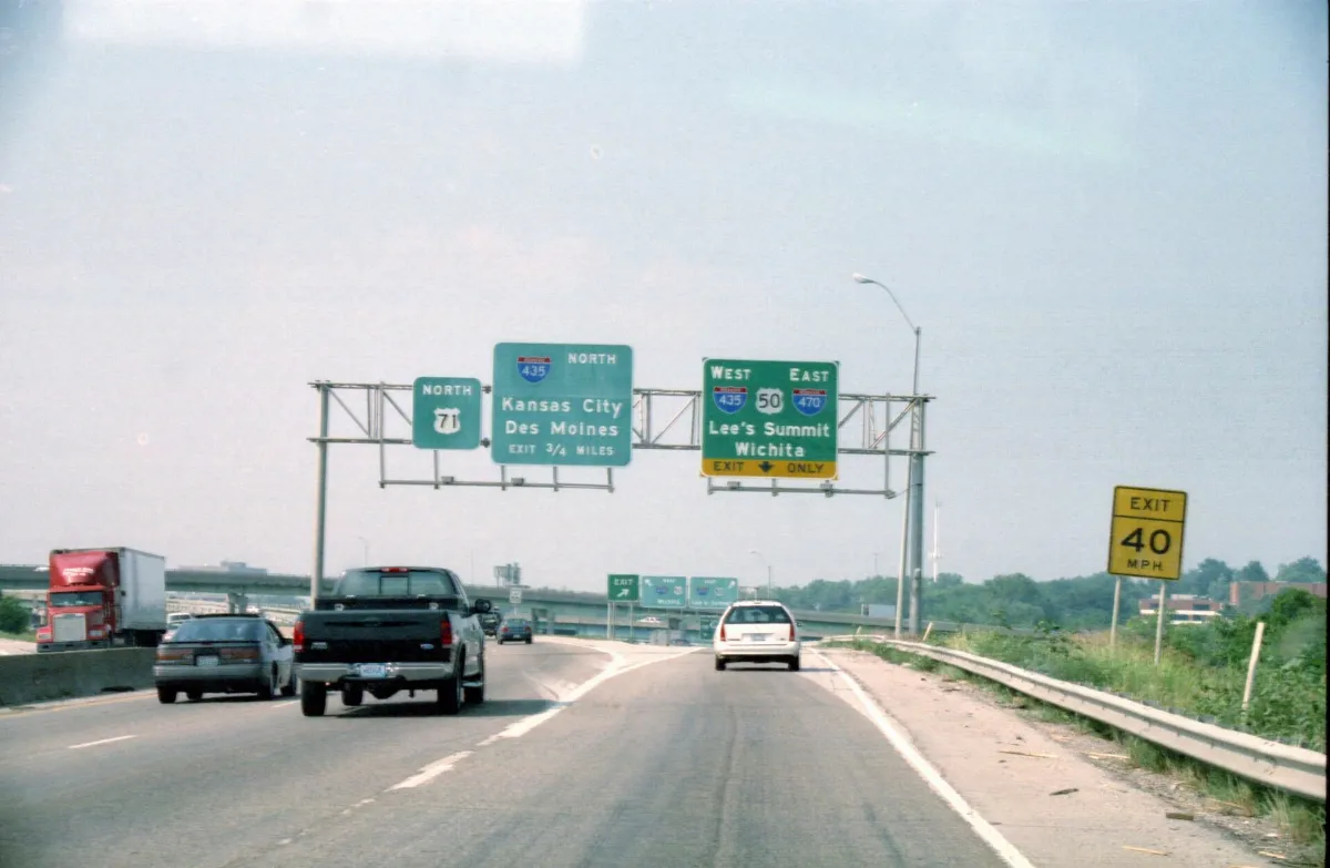 US 71 North at Interstate 435 & US 50 West, Interstate 470 East exits (1998)